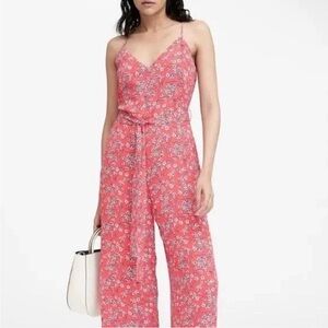 Banana Republic Coral Pink Floral Jumpsuit (petite)